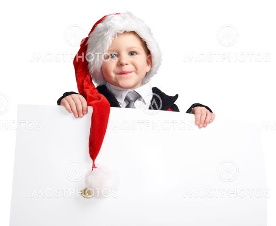 Little Santa helper with banner.