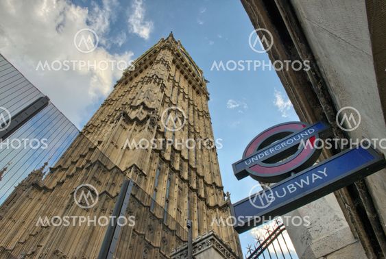 LONDON - SEP 27 : The 'Underground' sign and 'Big Ben'...