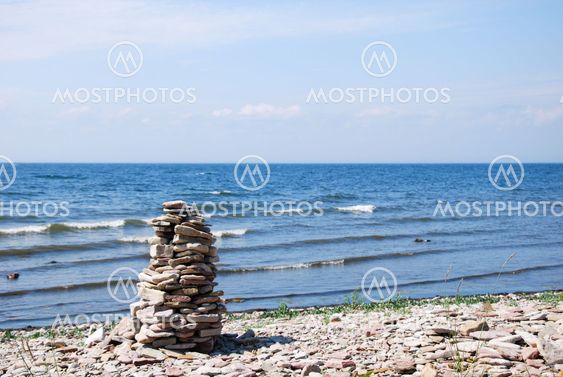 Stone sculpture by the beach
