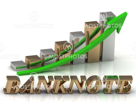 BANKNOTE- inscription of gold letters and Graphic growth