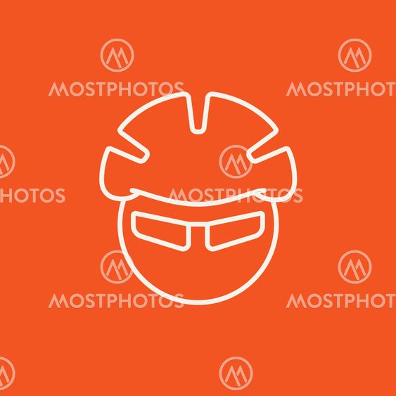 Man in bicycle helmet and glasses line icon.