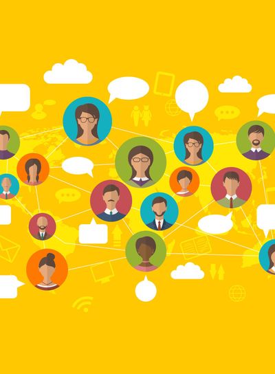 Social Network Concept on World Map with People Icons...