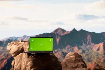 Dramatic rocky mountain landscape with isolated mockup...