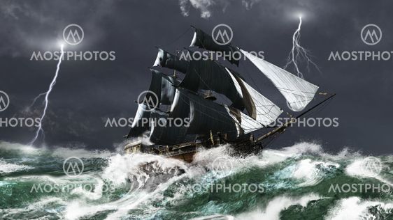 Sailing Ship in a Lightning Storm