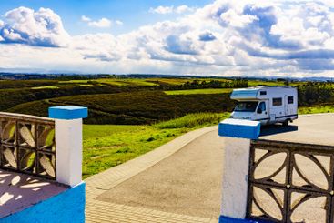 Camper car on sea coast in Asturias Spain.