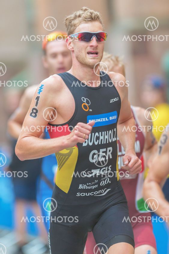 Gregor Buchholz (GER) running at the Mens ITU Triathlon...