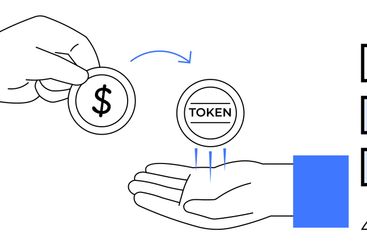 Token Exchange Concept with Hands Transferring Money and...