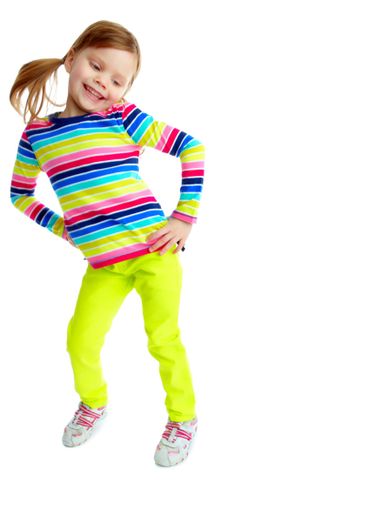 Fun, smile and dance with girl in studio for child...