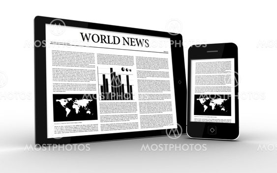 Digital tablet and smartphone displaying news