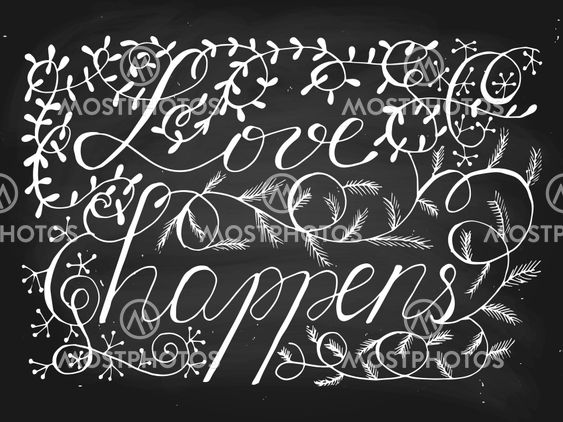 Love happens in forest style, chalk on blackboard, vector
