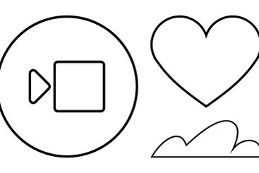 Video camera icon alongside a heart shape and cloud...