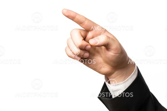 Finger of a businessman pointing at something