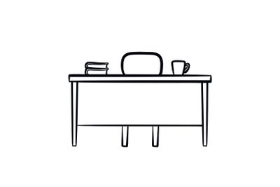 Work desk hand drawn sketch icon.