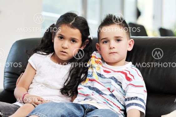 portrait of cute kids at home