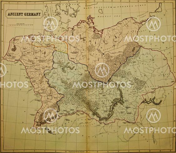 Germany. Ancient map of the world . Published by George Philip and son at London 1857 and are not subject to copyright.