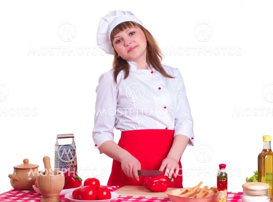 Attractive cook woman a over white background