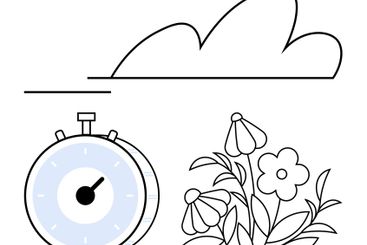 Stopwatch, blooming flowers, and cloud as symbols of...