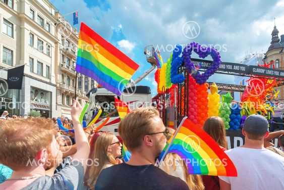 Pride parade in Stockholm and the parade going thru...