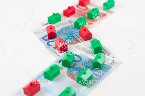 Road with houses on Euro bills