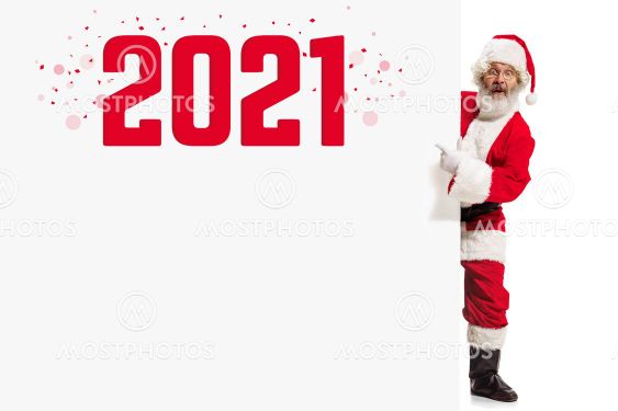 Emotional Santa Claus in eyewear greeting with New Year...