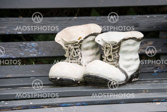 decoration of high shoes on bench