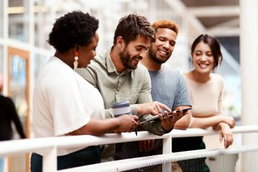 Creative people, tablet or happy in office for business,...