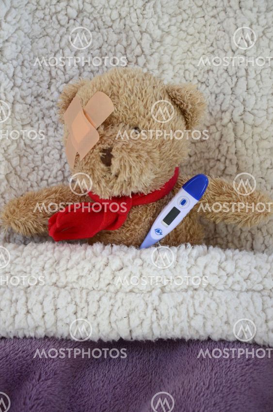 Ours en peluche brun alité et malade