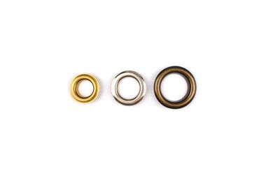 Three brass multicoloured metal eyelets or rivets -...