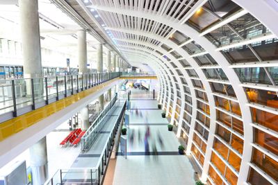 corridor with people moving blur