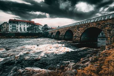 Moody bridge in city