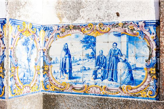 tiles (azulejos) at railway station of Duas Igrejas, Portugal