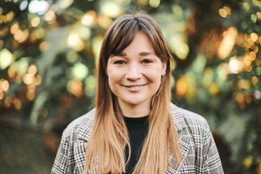 Face portrait, smile and woman outdoor with beauty,...