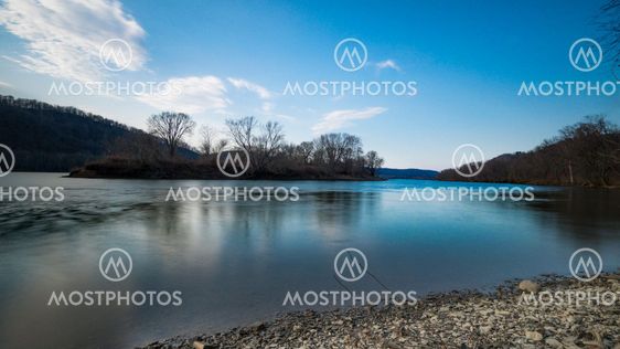 Partial Color. Blue River Landscape.