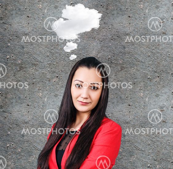 Young woman with idea cloud