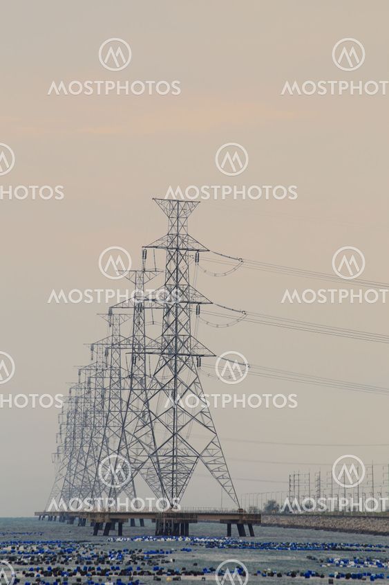 High voltage power pole in the sea