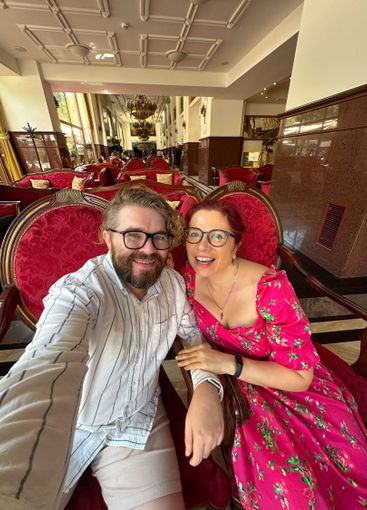 Smiling couple enjoying their time together in a...