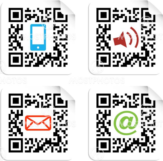 Social media icons set with QR code sign label.