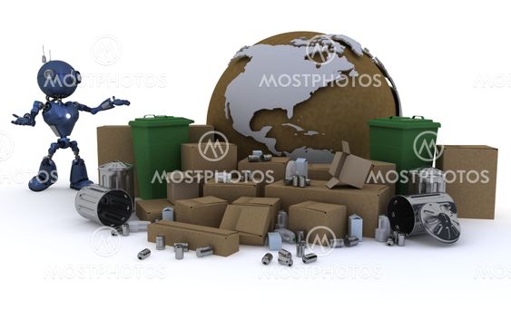 Android with recycling wast