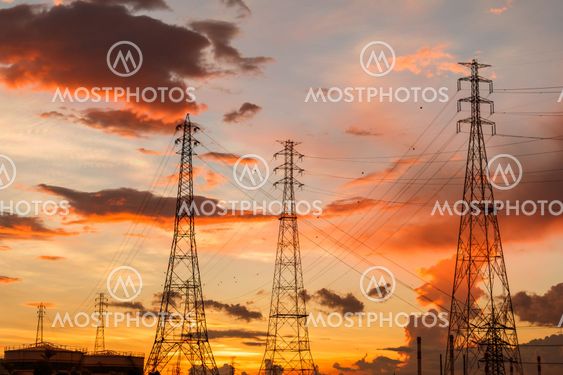 Electric power station at sunrise