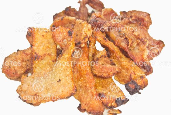 Dried Pork fried on white background