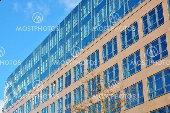 Glass facade of modern office building