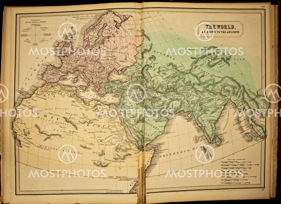 Ancient map of the world . Published by George Philip and son at London 1857 and are not subject to copyright.