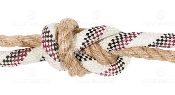 flemish bend joining two ropes close up isolated