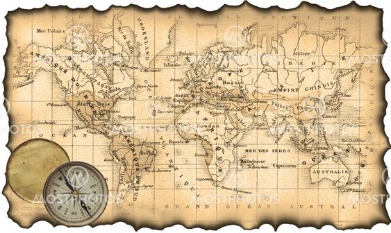 Ancient map of the world. Compass