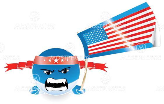 Angry evil American emoticon with US flag