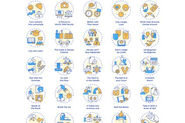 Life idioms multi color concept icons