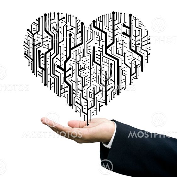 Businessman carry the Circuit board in heart shape