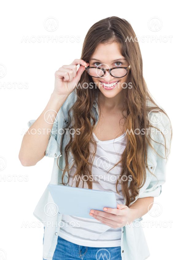 Portrait of female student using tablet