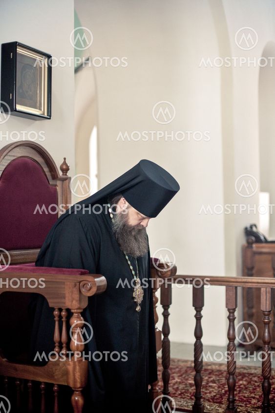 MOSCOW - MARCH 13: Orthodox liturgy with bishop Mercury in High Monastery of St Peter in Moscow on March 13, 2010 in Moscow
