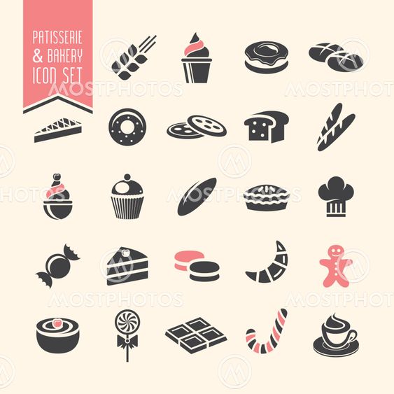 Bakery, pastry icon set